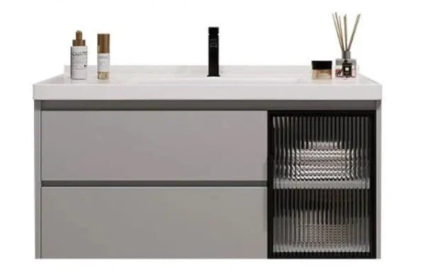 Mueble de baño 2 cajones y puerta con lavabo y espejo led Carpio - immagine 6